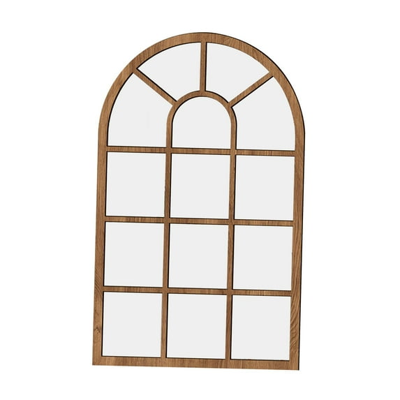 FashionCha Arched Window Wall Mirror, Decorative Wall Mirror, Modern Minimalist Wall Art, Window Pane Arch Mirror for Living Room, Farmhouse Brown
