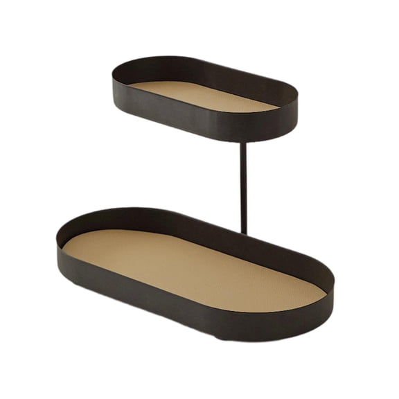 FashionCha Bathroom Counter Organizer Perfume Stand Standing Storage Rack 2 Tiers Cosmetics Black and Yellow Pad