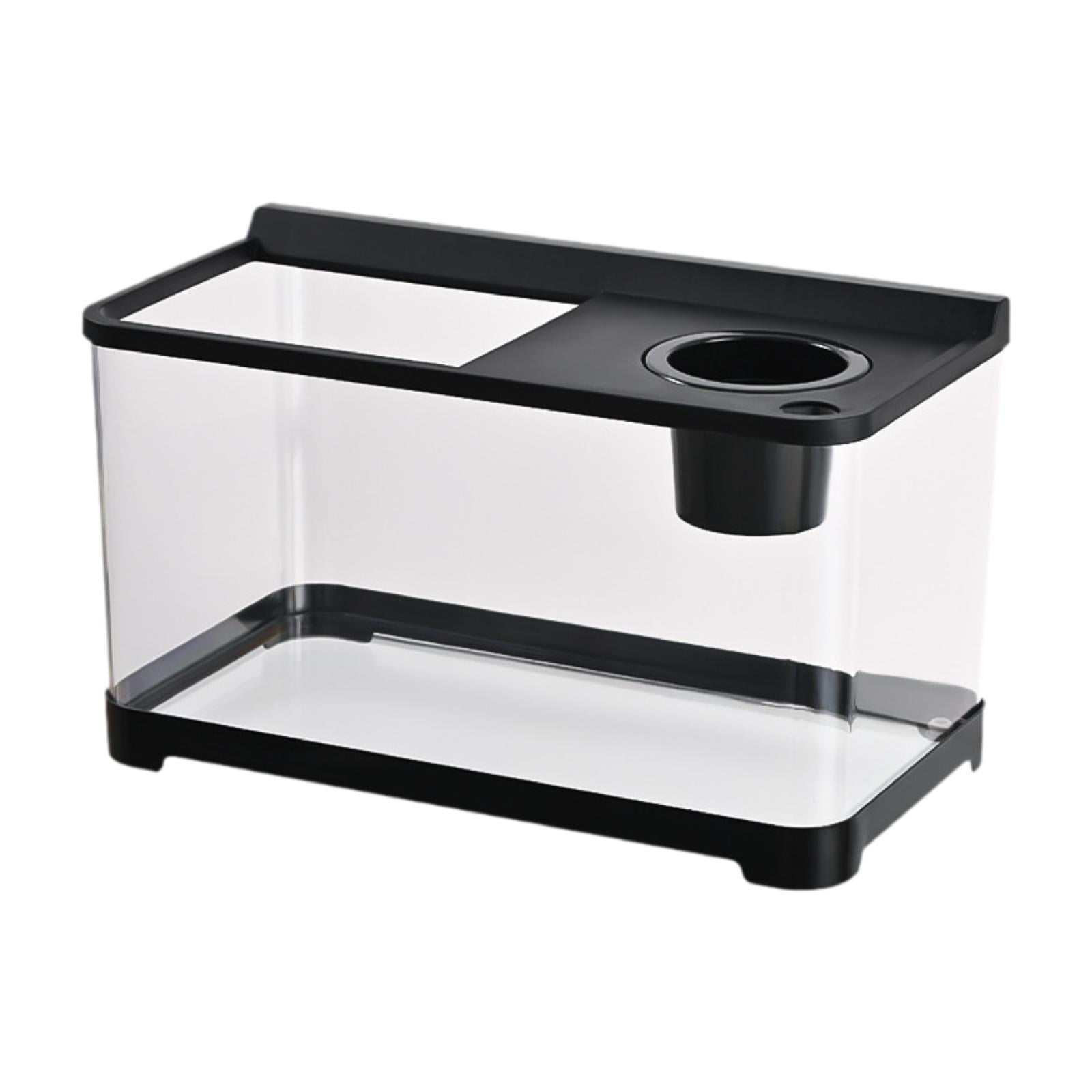 FashionCha Betta Fish Tank Mini Fish Tank 34x21x20 cm Transparent Amphibian Feeding Box Fish Bowl Reptile Terrarium for Turtle Frog Fish Black