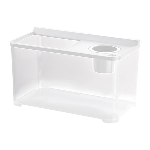 FashionCha Betta Fish Tank Mini Fish Tank 34x21x20 cm Transparent Amphibian Feeding Box Fish Bowl Reptile Terrarium for Turtle Frog Fish White