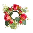 thumbnail image 1 of FashionCha Candle Ring Candleholder Table Centerpiece Candlestick Holder Artificial Flowers Dark Pink, 1 of 9