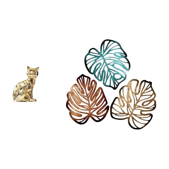 FashionCha Cat Statue Desktop Figurine Palm Leaves Wall Plaque Palm Leaves Wood Wall Decor Tropical Wall Art Jungle Decor Ceramic Wood Material Suitable for Home