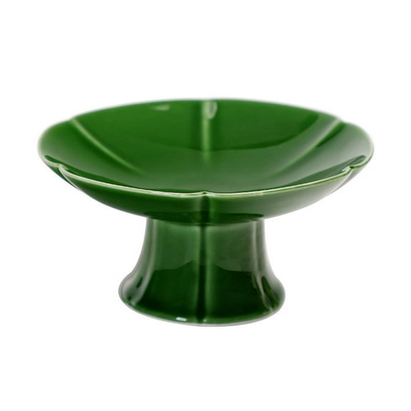 FashionCha Ceramic Dessert Stand Footed Fruit Plate for Cupcakes Donuts Kitchen Counter Deep Green
