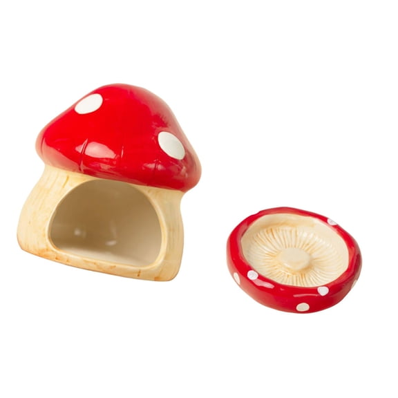 FashionCha Ceramic Hamster House Cute with Food Feeding Bowl for Gerbils Chipmunk Mouse Red