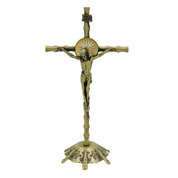 FashionCha Cross Statue Standing Crucifix with Base Statue Tabletop Crucifix Wall Cross for bronze