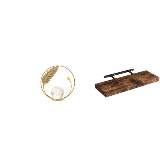 FashionCha Crystal Floating Ball Wood Metal Sculpture Figurine Desk Ornament Rustic Space Saving Shelf Stand for Hallway Fireplace Bedroom Living Room Office Nur