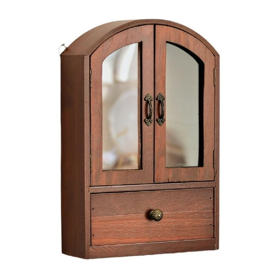 FashionCha Desktop Storage Cabinet Makeup Organizer for Countertop Living Room Bathroom Brown