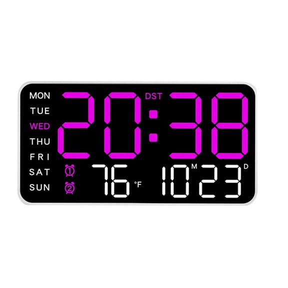 FashionCha Digital Alarm Clock 5 Adjustable Brightness Large Display Wall Clock LED Digital Purple Light