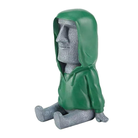 FashionCha Easter Island Head Statue Antique Portrait Ahu Phone Holder Moai Head Statue for Grey Green