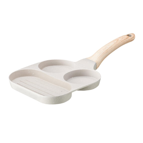 FashionCha Egg Frying Pan 3 Section Skillet Multifunction with Wooden Handle Sturdy Cooking