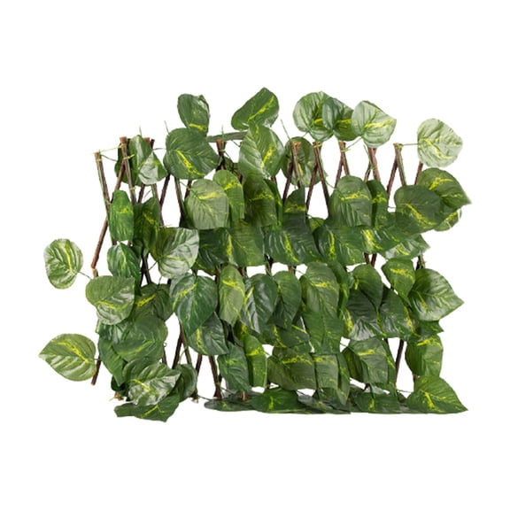 FashionCha Expandable Wooden Garden Trellis Screen Fence Panel with Artificial Plant Leaves Evergreen Leaves