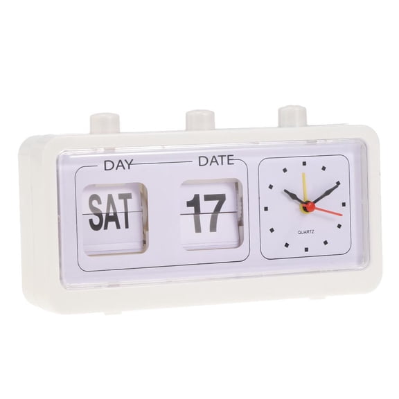 FashionCha Flip Alarm Clock Delicate Desk Top Beside Clock With Calendar Display for White B White