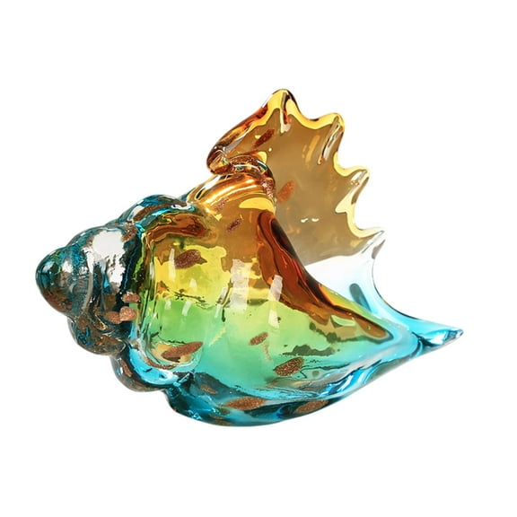 FashionCha Glass Conch Figurine Hand Blown Decor Statuette Sea Animal Art Statue for Mantel blue golden