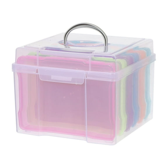 FashionCha Greeting Card Storage Box File Holder with 6 Dividers with Lid Clear Storage Bin