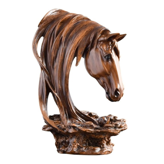 FashionCha Horse Head Statue Animal Bust Sculpture Resin Craft Tabletop Ornament for Living Wood