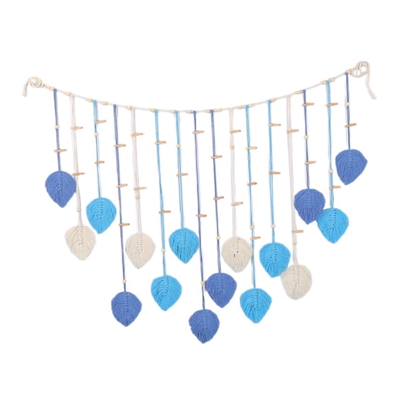 FashionCha Macrame Wall Hanging Woven Tapestry Boho Leaf Tassels Wall Decor for Living Room Blue