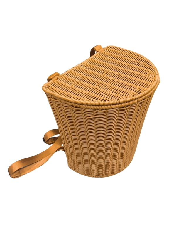 PP Basket Outdoor Backpack Hand Woven with Shoulder Straps 13.4x9.4x13.7inch for