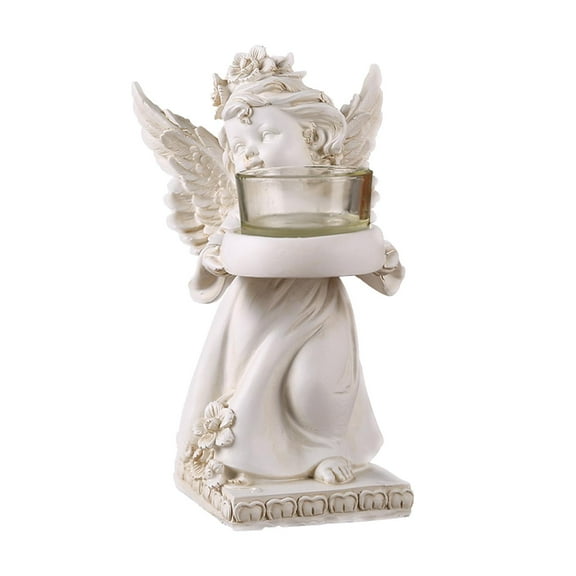 FashionCha Resin Candle Holder with Angel Figurine, Desktop Ornament, Candle Holder for Fireplace, Bar, Living Room, Dining Room, Banquet Left