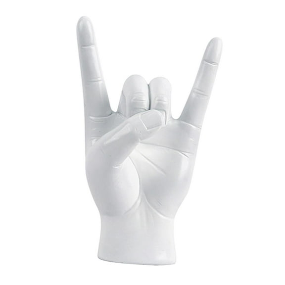 FashionCha Rock Hand Gesture Statue Collectible Modern Handmade Art Crafts Finger Sculpture White Left