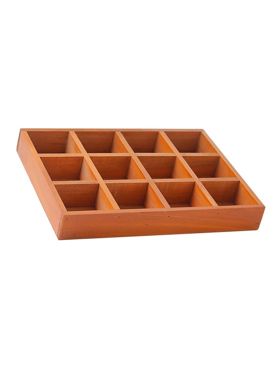 Solid Wood 12 Grid Sorting Tray Jewelry Organizer Sturdy Makeup Display Tray Brown