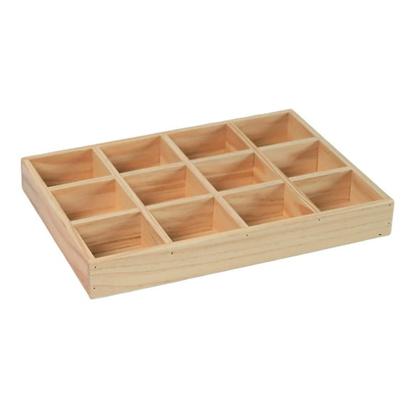 FashionCha Solid Wood 12 Grid Sorting Tray Jewelry Organizer Sturdy Makeup Display Tray Light Brown