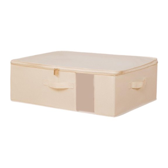 FashionCha Under Bed Storage Box Clothes Toys Organizer Lightweight Foldable Lidded Storage Beige