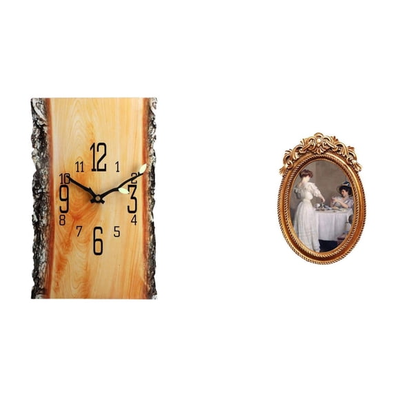 FashionCha Wall Clock Non Ticking Rectangle Annual Silent Decorative Clock Photo Frame Vintage Resin Lightweight Structure Suitable for Living Room Dining R