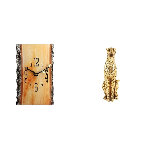 FashionCha Wall Clock Rectangle Wall Clock Decorative Clock Silent Clock with Resin Cheetah Figurine for Desktop Display Suitable for Living Room Office Counter