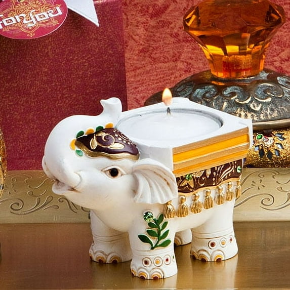FashionCraft Indian Good Luck Elephant Votive Tealight Candle Holder, With Tealight candles, for Home Decor, Party Favors, Bridal Shower Gift -Eastern Culture - Ivory (12 Pack)