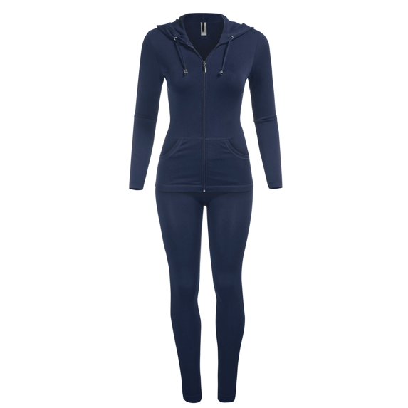 FashionMille High Waisted Super Comfortable And Soft Full Length One Size Fits All 2pc Work Out Leggings And Track Jacket Set