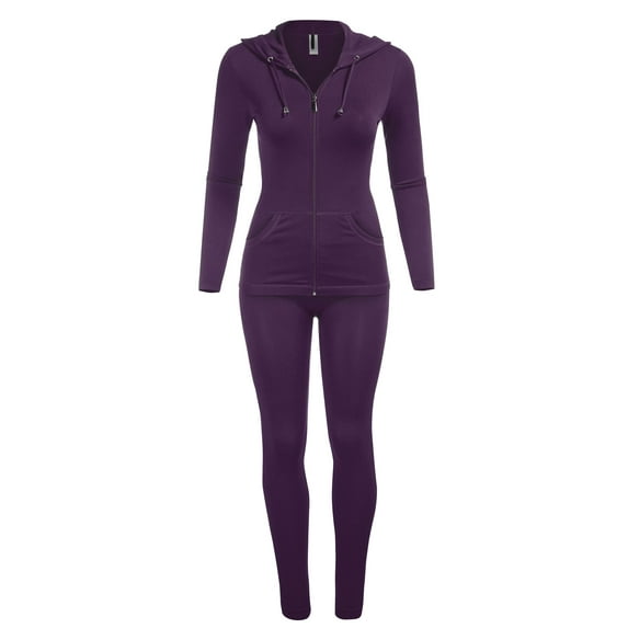 FashionMille High Waisted Super Comfortable And Soft Full Length One Size Fits All 2pc Work Out Leggings And Track Jacket Set