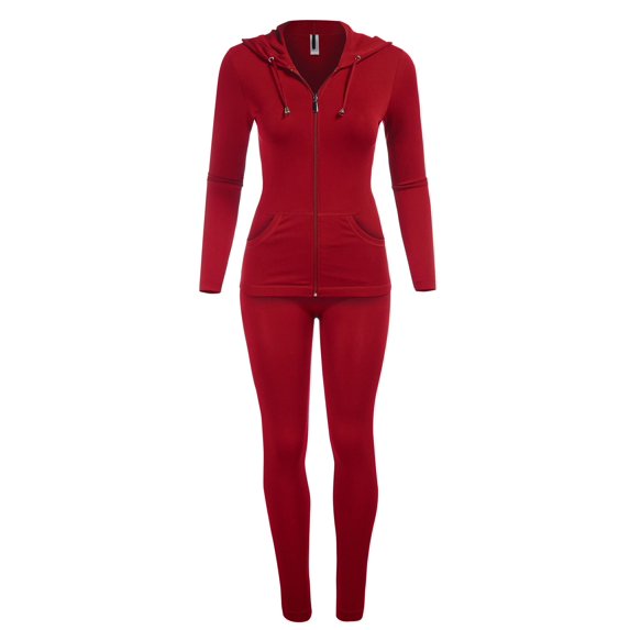 FashionMille High Waisted Super Comfortable And Soft Full Length One Size Fits All 2pc Work Out Leggings And Track Jacket Set