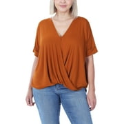 FashionMille Plus Size Women's V-Neck Draping Front Cross High Low Tunic T-shirt Top
