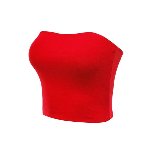 FashionMille Solid Casual Cooling Down Medium Weight Strapless Tube Top Sleeveless Cropped Bandeau Tops