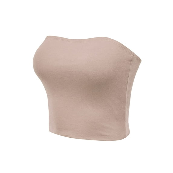 FashionMille Solid Casual Cooling Down Medium Weight Strapless Tube Top Sleeveless Cropped Bandeau Tops