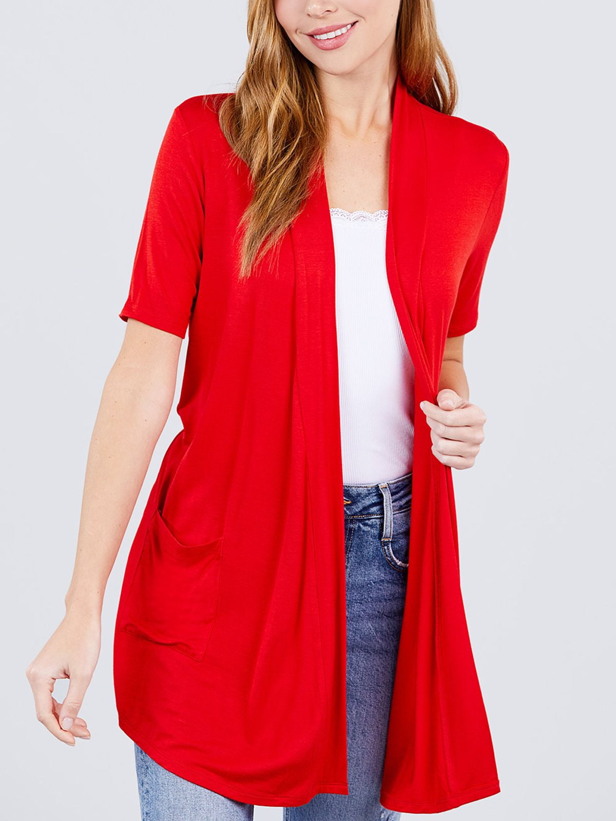 FashionMille Women Basic Casual Soft Jersey Elbow Sleeve Open