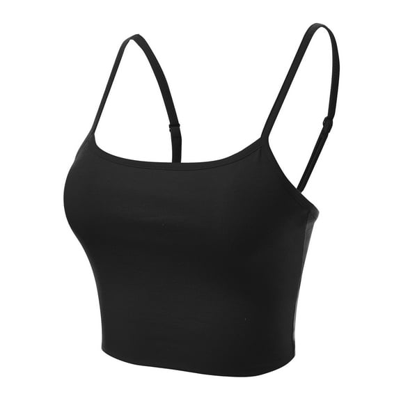 FashionMille Women Basic Casual Yoga Workout Adjustable Spaghetti Strap Cami Crop Top Shirt