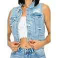 thumbnail image 1 of FashionMille Women Boxy Fit Washed Button Up Sleeveless Distressed Cropped Jean Denim Vest Jacket, 1 of 2