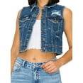 thumbnail image 1 of FashionMille Women Boxy Fit Washed Button Up Sleeveless Distressed Cropped Jean Denim Vest Jacket, 1 of 2