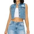 thumbnail image 1 of FashionMille Women Boxy Fit Washed Button Up Sleeveless Distressed Cropped Jean Denim Vest Jacket, 1 of 4