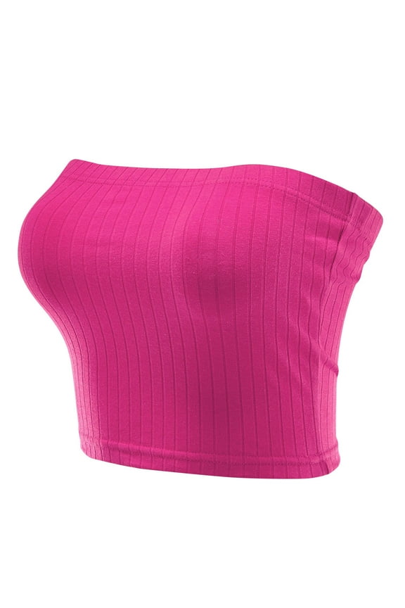 Women Casual Regular Fit Ribbed Strapless Tube Top Crop Tank Top Shirt