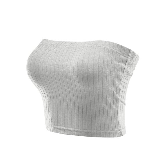 FashionMille Women Casual Regular Fit Ribbed Strapless Tube Top Crop Tank Top Shirt