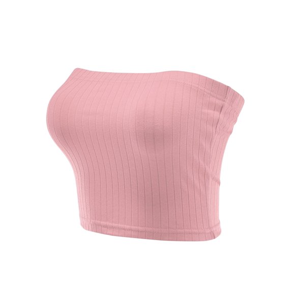 FashionMille Women Casual Regular Fit Ribbed Strapless Tube Top Crop Tank Top Shirt