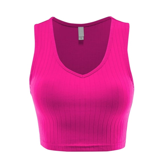 FashionMille Women Casual V Neck Ribbed Knit Sleeveless Cami Crop Tank Top