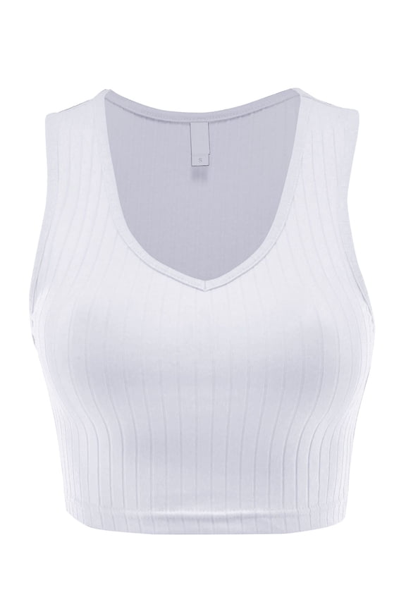 Women Casual V Neck Ribbed Knit Sleeveless Cami Crop Tank Top