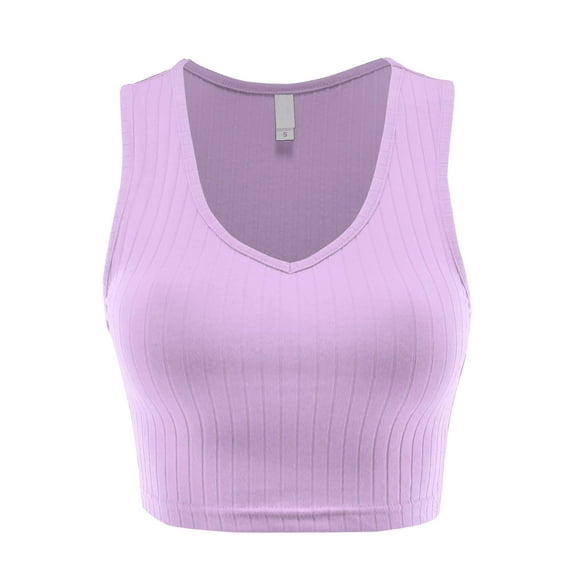 FashionMille Women Casual V Neck Ribbed Knit Sleeveless Cami Crop Tank Top
