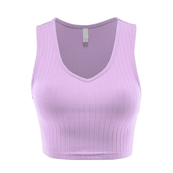 FashionMille Women Casual V Neck Ribbed Knit Sleeveless Cami Crop Tank Top