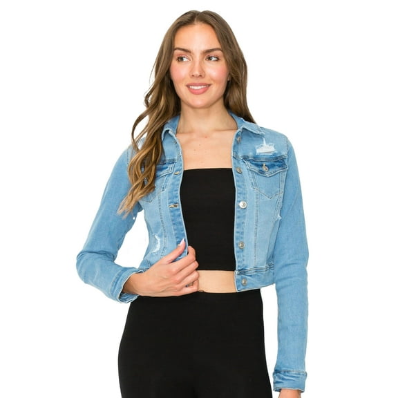 FashionMille Women Classic Distressed Casual Cute Great Fit Stretchy Denim Jean Jacket