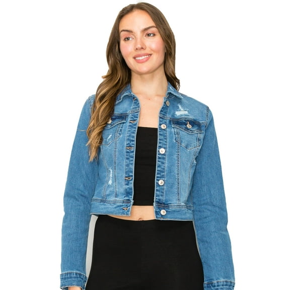 FashionMille Women Classic Distressed Casual Cute Great Fit Stretchy Denim Jean Jacket
