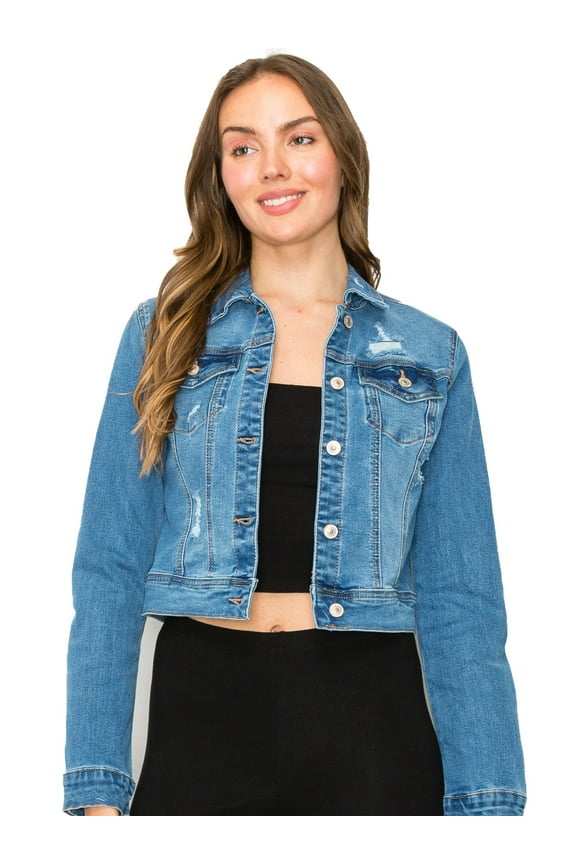 Women Classic Distressed Casual Cute Great Fit Stretchy Denim Jean Jacket